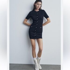 Zara Navy Blue Midi Dress with Gold Buttons size Medium